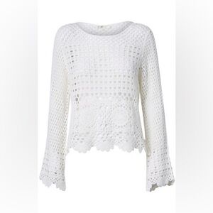 Dailylook Olivia Grey Crochet Long Sleeve Bell Sleeve Top